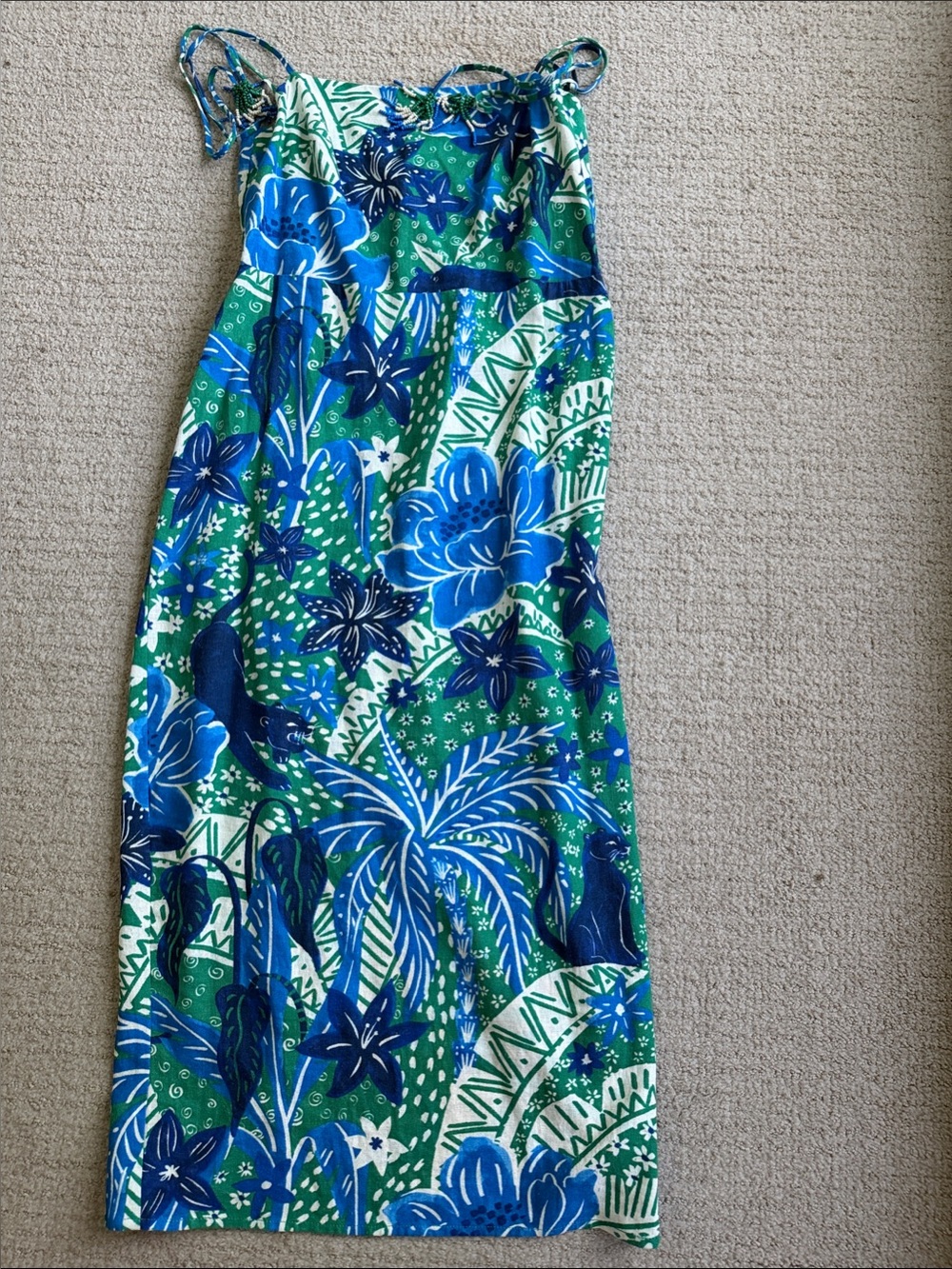 Blue & Green Tropical Print One-Piece Dress